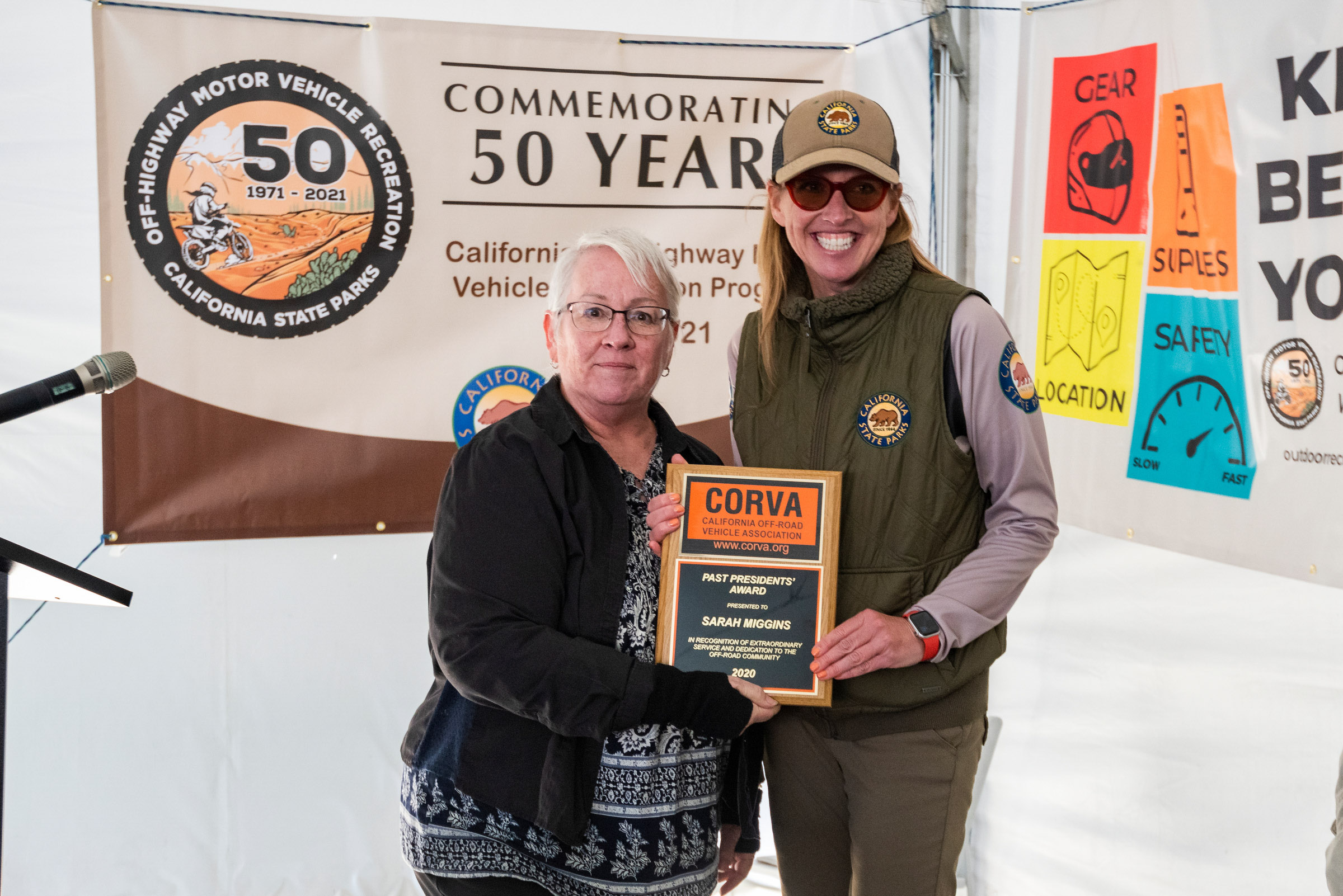 Diana Mead presents Sarah Miggins with CORVA's Past President's Award